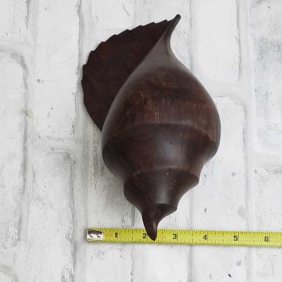 Carved Indian Ironwood Conch Shell Handmade Sculpture - Picture 9 of 11